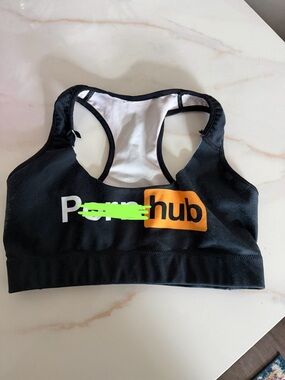 Black Racerback Swim Sports Bra with Orange Accent